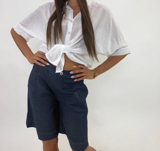Bermuda - Bermuda pince chambray DFE7076 - Blu denim scuro - VEVI