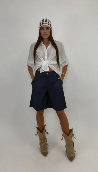 Bermuda - Bermuda pince chambray DFE7076 - Blu denim scuro - VEVI