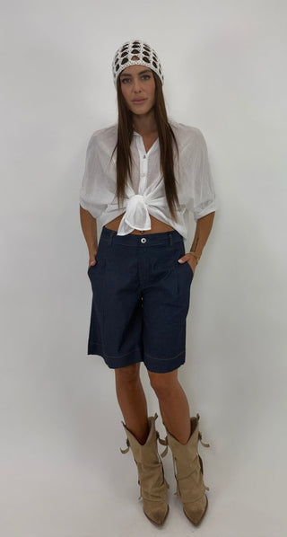 Bermuda - Bermuda pince chambray DFE7076 - Blu denim scuro - VEVI