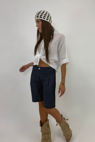 Bermuda - Bermuda pince chambray DFE7076 - Blu denim scuro - VEVI