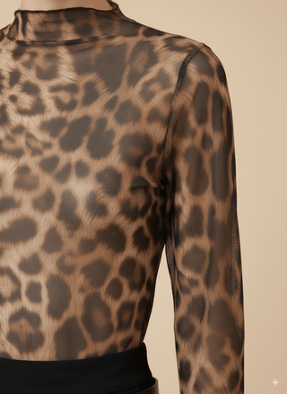 Body - Body tulle animalier polsino svasato - Cammello/nero - vevi.it