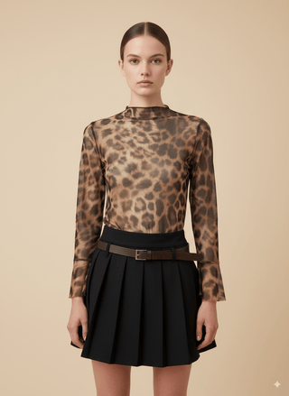 Body - Body tulle animalier polsino svasato - Cammello/nero - vevi.it