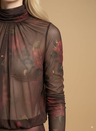 Body - Body tulle maniche arricciate - Marrone - vevi.it