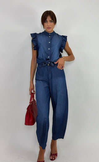 Camicia - Camicia chambray rouches NRE001 - blu medio denim - VEVI