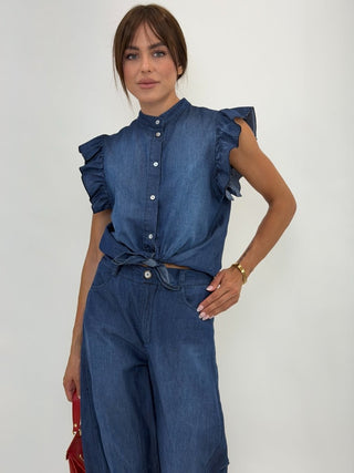 Camicia - Camicia chambray rouches NRE001 - blu medio denim - VEVI