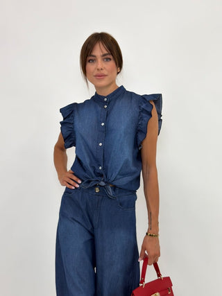 Camicia - Camicia chambray rouches NRE001 - blu medio denim - VEVI