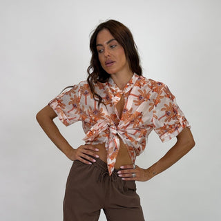 Camicia - Camicia coreana fantasia palme GFE5577F-3 - Arancio - VEVI