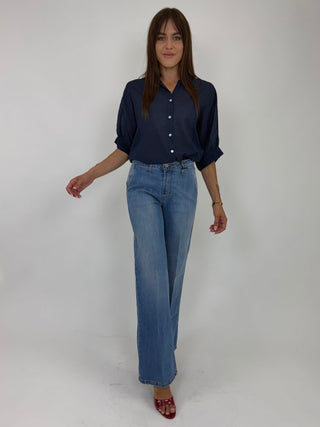 Camicia - Camicia coreana m/m mussola GFE5568 - Blu - VEVI
