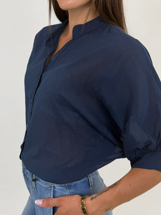 Camicia - Camicia coreana m/m mussola GFE5568 - Blu - VEVI