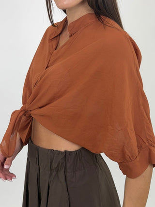Camicia - Camicia coreana m/m mussola GFE5568 - Mattone - VEVI
