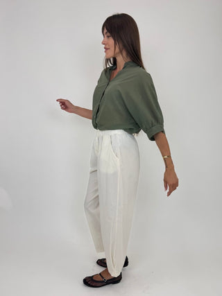 Camicia - Camicia coreana m/m mussola GFE5568 - Verde militare - VEVI