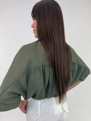 Camicia - Camicia coreana m/m mussola GFE5568 - Verde militare - VEVI