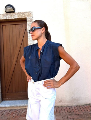 Camicia - Camicia coreana mussola GFE5352 - Blu - VEVI