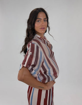 Camicia - Camicia coreana riga GFE5577S - Beige - VEVI