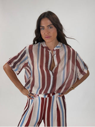 Camicia - Camicia coreana riga GFE5577S - Beige - VEVI