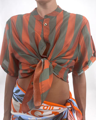 Camicia - Camicia coreana riga grande GFE5577-2S - Mattone - VEVI