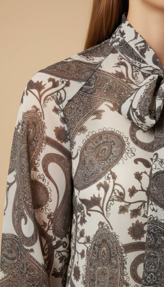 Camicia - Camicia fantasia fiocco collo - Moro/ecru - vevi.it