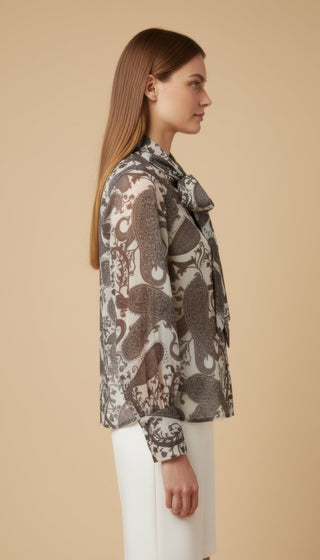 Camicia - Camicia fantasia fiocco collo - Moro/ecru - vevi.it