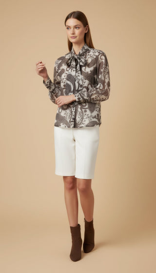 Camicia - Camicia fantasia fiocco collo - Moro/ecru - vevi.it