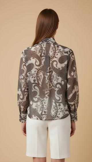 Camicia - Camicia fantasia fiocco collo - Moro/ecru - vevi.it