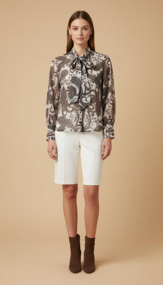 Camicia - Camicia fantasia fiocco collo - Moro/ecru - vevi.it