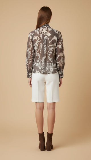 Camicia - Camicia fantasia fiocco collo - Moro/ecru - vevi.it