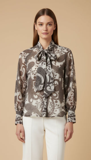 Camicia - Camicia fantasia fiocco collo - Moro/ecru - vevi.it