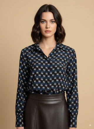 Camicia - Camicia fantasia geometrico floreale - Moro/indaco - vevi.it