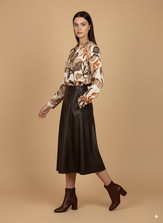 Camicia - Camicia fantasia laccio al collo - Beige - vevi.it