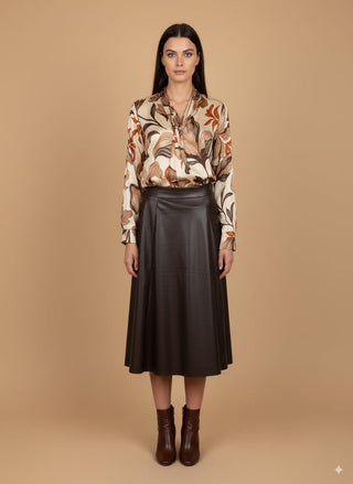 Camicia - Camicia fantasia laccio al collo - Beige - vevi.it