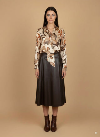 Camicia - Camicia fantasia laccio al collo - Beige - vevi.it