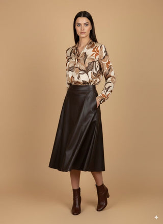 Camicia - Camicia fantasia laccio al collo - Beige - vevi.it