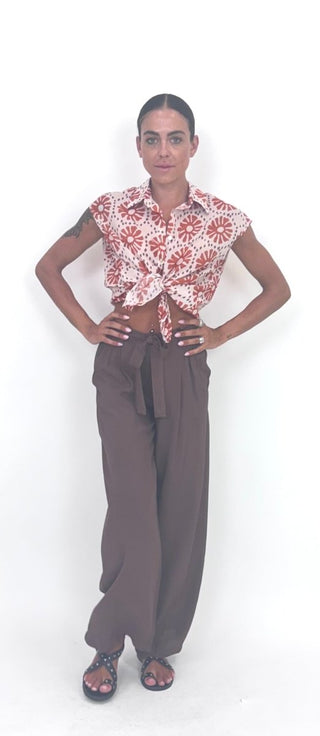 Camicia - Camicia fantasia mussola GFE5359-2 - Mattone - VEVI
