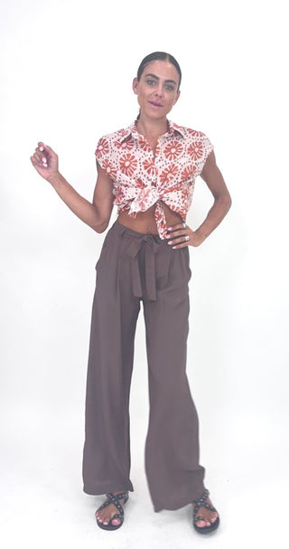 Camicia - Camicia fantasia mussola GFE5359-2 - Mattone - VEVI