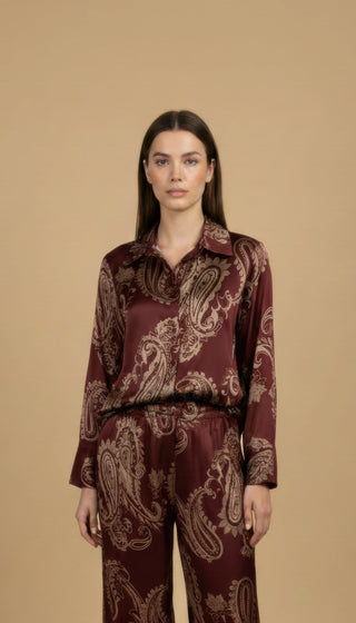 Camicia - Camicia fantasia paisley viscosa - Bordeaux - vevi.it