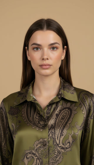 Camicia - Camicia fantasia paisley viscosa - Olio - vevi.it