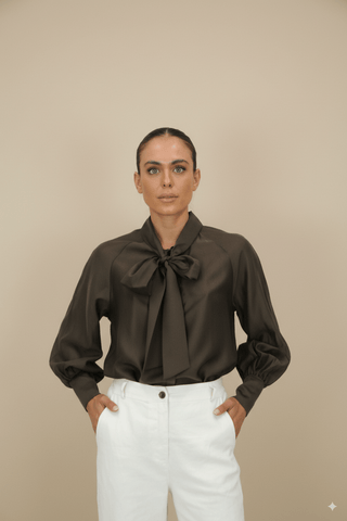 Camicia - Camicia fiocco tencel - Marrone - vevi.it