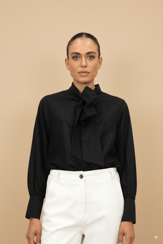 Camicia - Camicia fiocco tencel - Nero - vevi.it