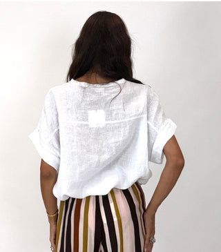 Camicia - Camicia m/m coreana v puro lono GFE5605 - Bianco - VEVI