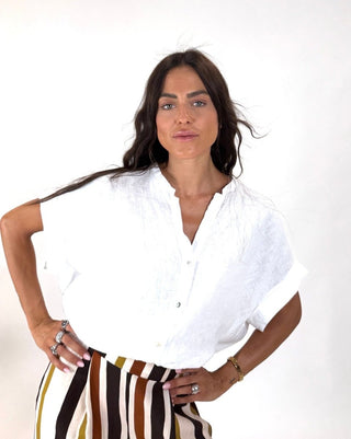 Camicia - Camicia m/m coreana v puro lono GFE5605 - Bianco - VEVI