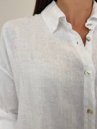 Camicia - Camicia oversize puro lino GFE5358 - Bianco - VEVI