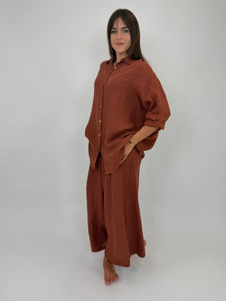 Camicia - Camicia oversize puro lino GFE5358 - Mattone - VEVI