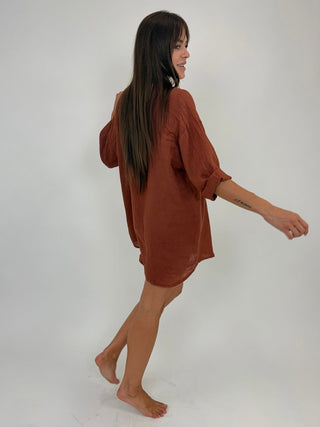 Camicia - Camicia oversize puro lino GFE5358 - Mattone - VEVI