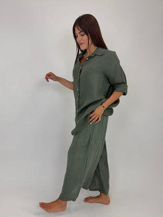 Camicia - Camicia oversize puro lino GFE5358 - Verde militare - VEVI