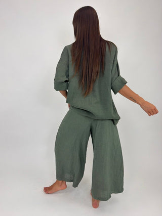 Camicia - Camicia oversize puro lino GFE5358 - Verde militare - VEVI