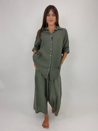 Camicia - Camicia oversize puro lino GFE5358 - Verde militare - VEVI