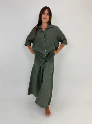 Camicia - Camicia oversize puro lino GFE5358 - Verde militare - VEVI