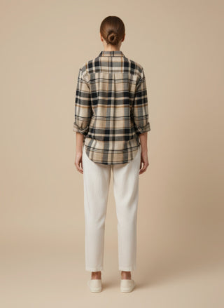 Camicia - Camicia oversize quadri - Crema/marrone - vevi.it