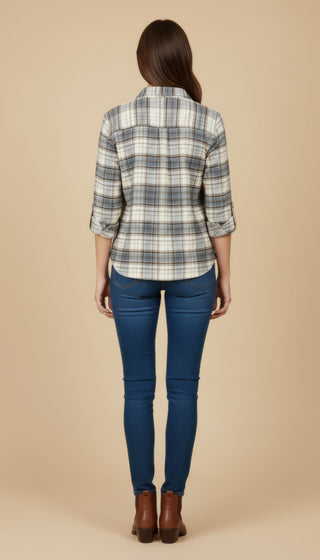 Camicia - Camicia oversize quadri - Crema/marrone - vevi.it