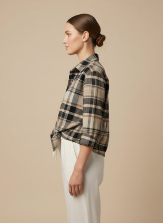 Camicia - Camicia oversize quadri - Crema/marrone - vevi.it